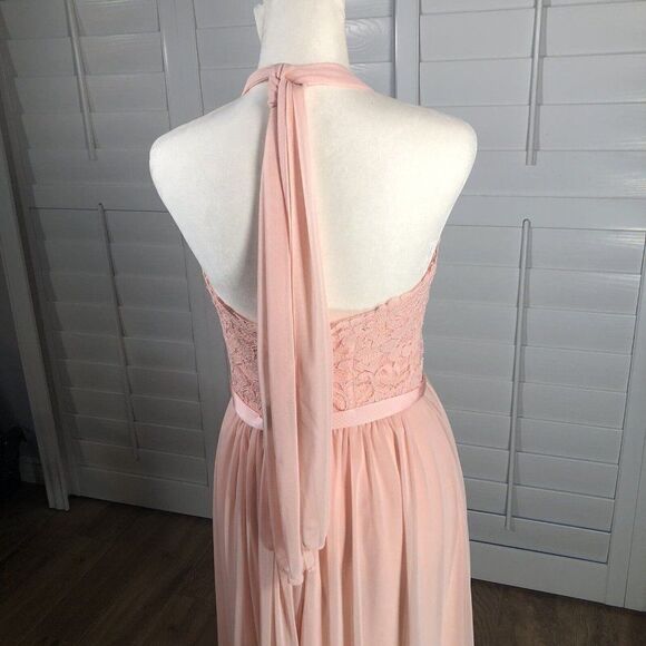 Peach Cocktail Dress 4 Pink Lace Chiffon Bridesmaid Dance Halter Homecoming Prom - Picture 9 of 10